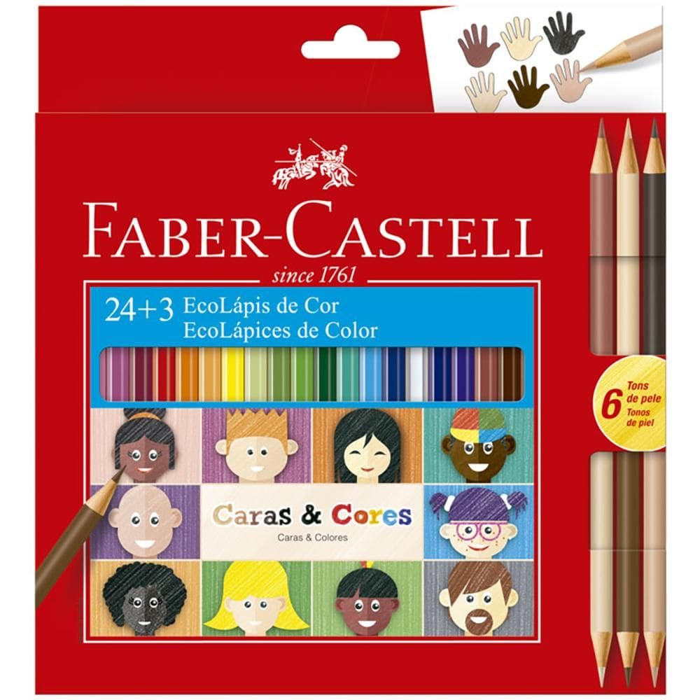 Lápis 24 cores+6 tons de pele Caras e Cores Faber-Castell