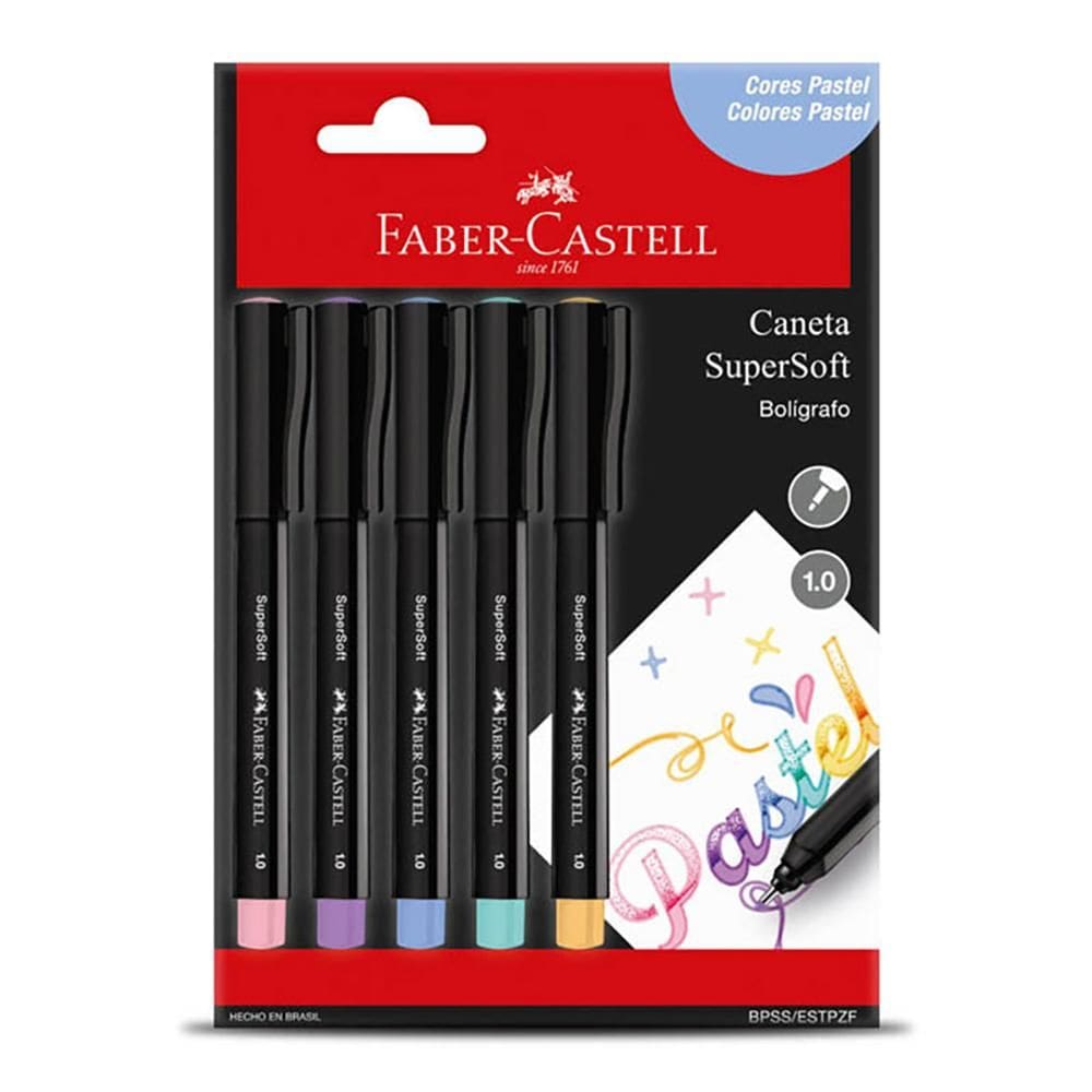 Caneta hidr Supersoft Pen 1.0mm pastel 5 unid Faber-Castell