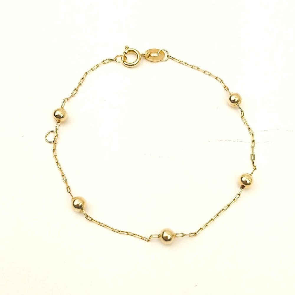 Pulseira Infantil 13Cm 5 Bolas Em Ouro 18K
