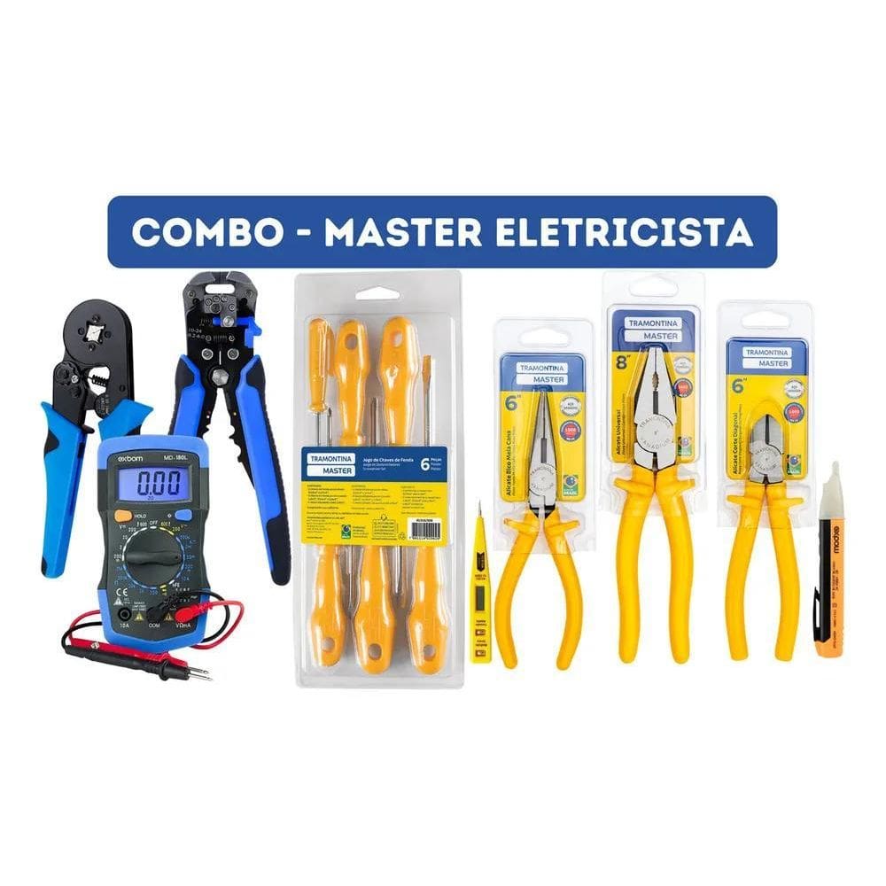 5X Jogo Kit Ferramentas Combo Eletricista Master 1000V 14 Pe