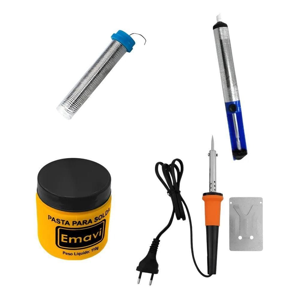 5X Kit Ferro De Solda 60W Com Estanho + Sugador + Pasta Sold