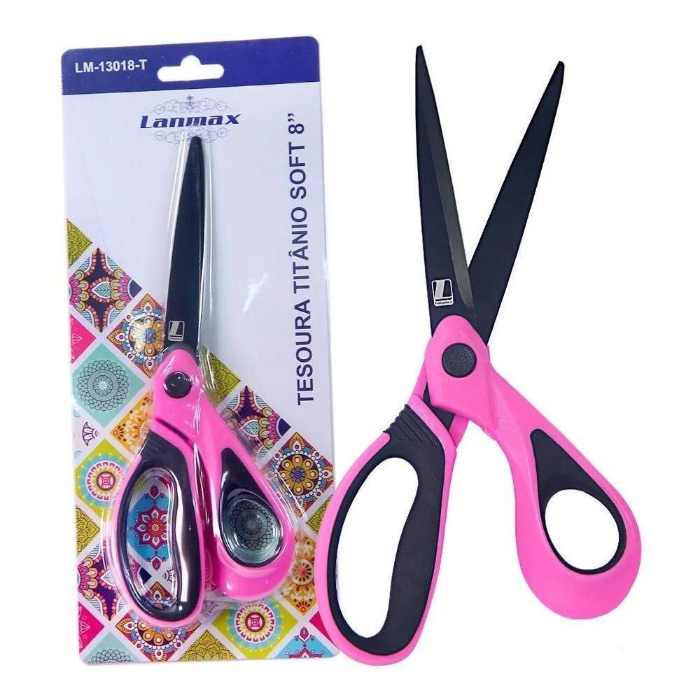 5X Tesoura Rosa Titânio Soft 8 Lanmax - Não Perde O Corte R
