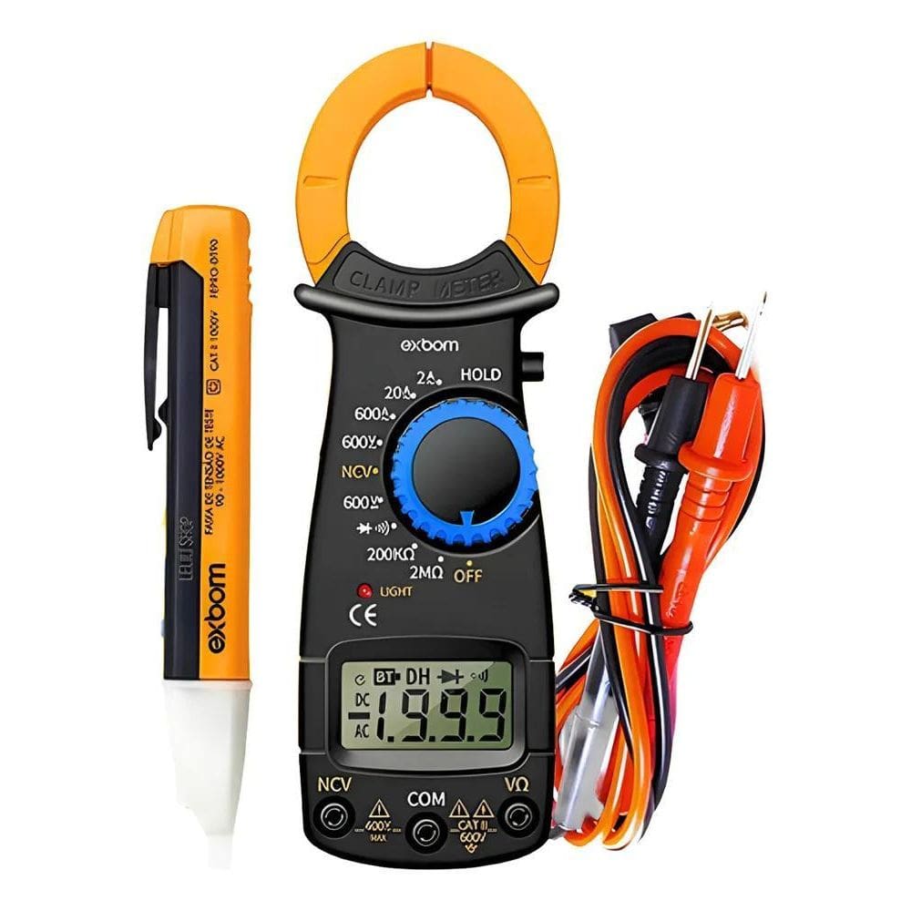 5X Kit Alicate Amperímetro Detector De Tensão Fase Caneta Te