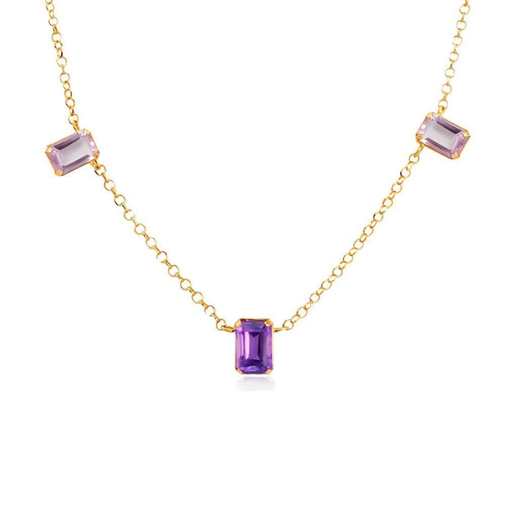 Colar 5 Ametista Retangular Em Ouro 18K