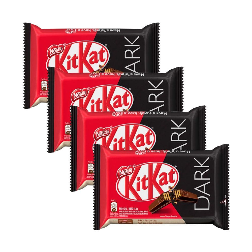 Chocolate Nestlé Kit Kat Dark 41,5g | Kit com quatro unidades