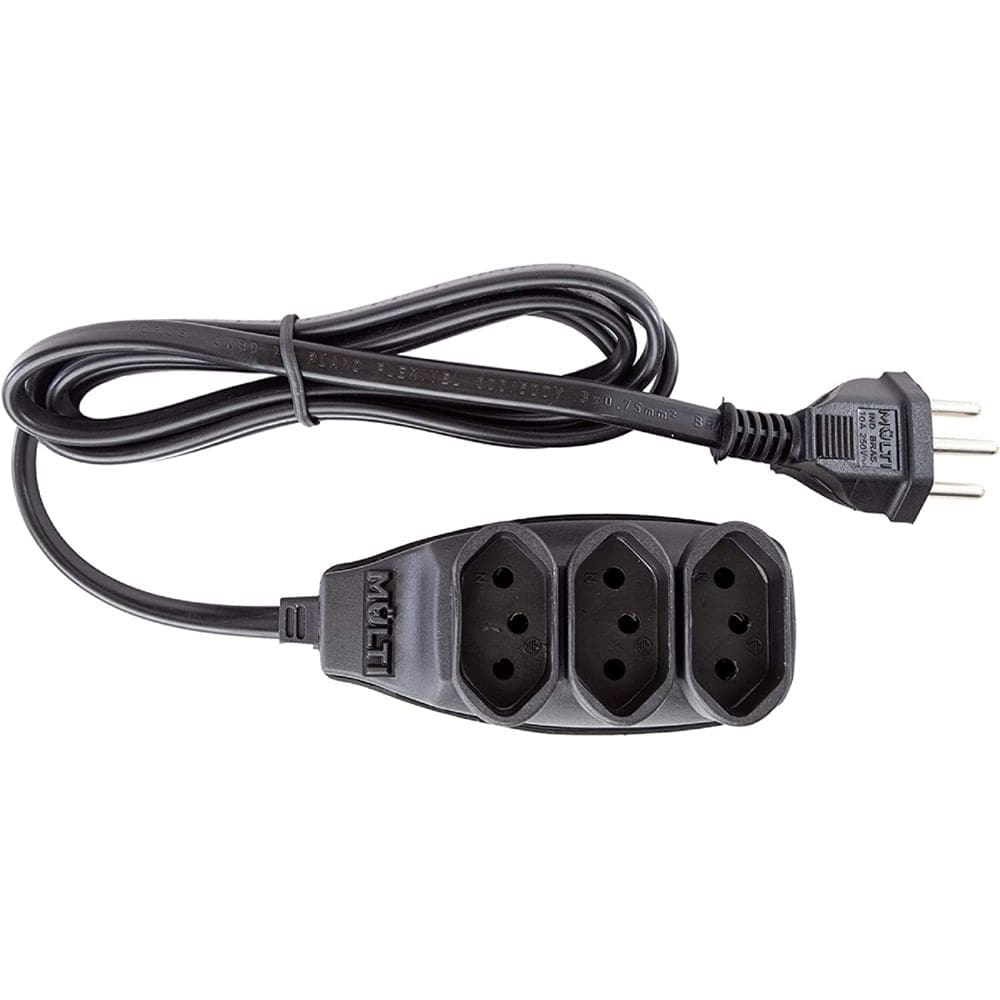 Extensão Preta 3T Tripolar com 1,5 Metro 2P+T 10 Ampères 250VAC - 01543 - MULTICRAFT