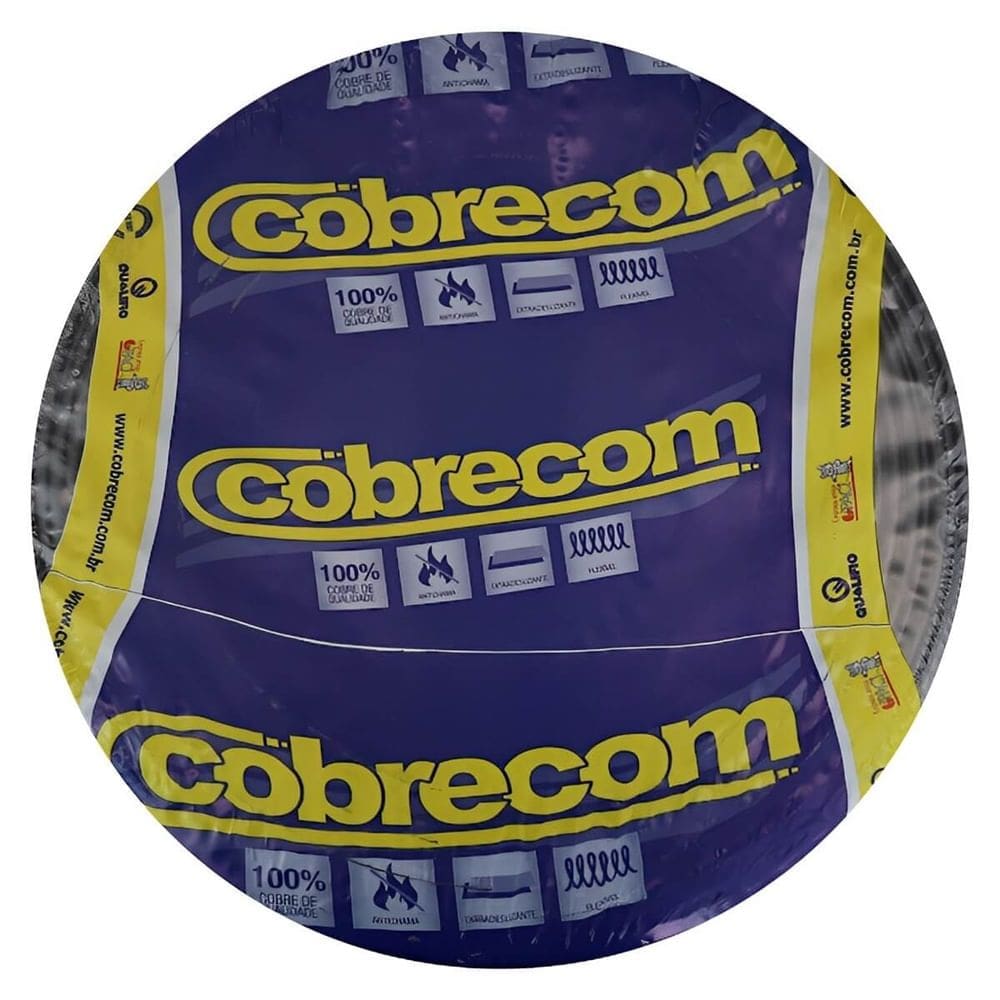 Cabo Flexicom de Cobre 10mm 750 Volts Preto com 100 Metros - 1150804401 - COBRECOM