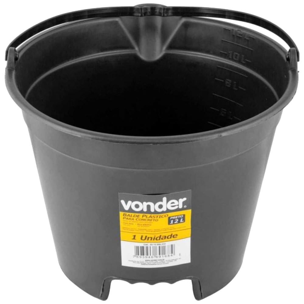 Balde Plástico para Concreto de 12 Litros com Bico Preto - 3315000212 - VONDER