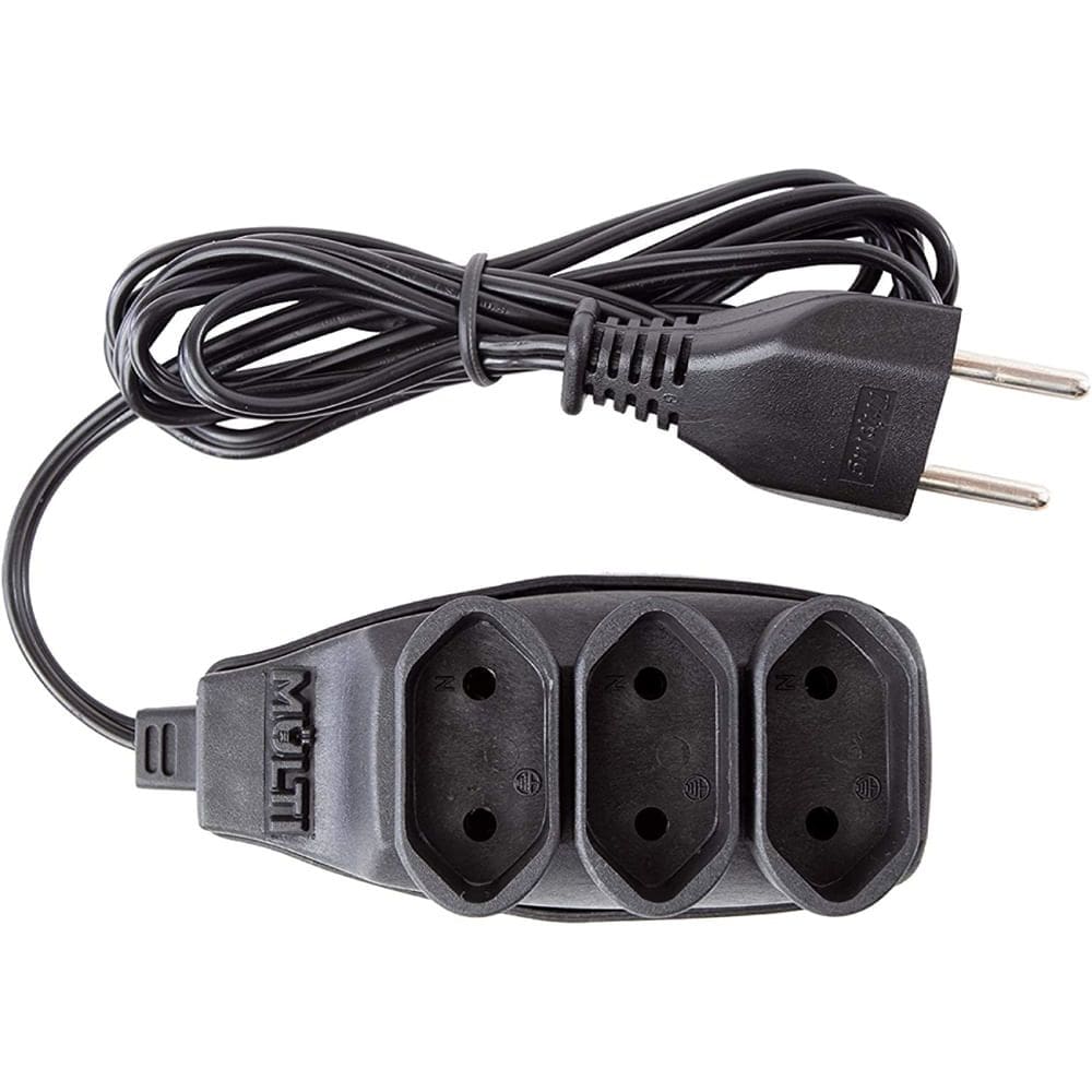 Extensão Preta 3T Bipolar com 3 Metros 2P 10 Ampères 250VAC - 01475 - MULTICRAFT