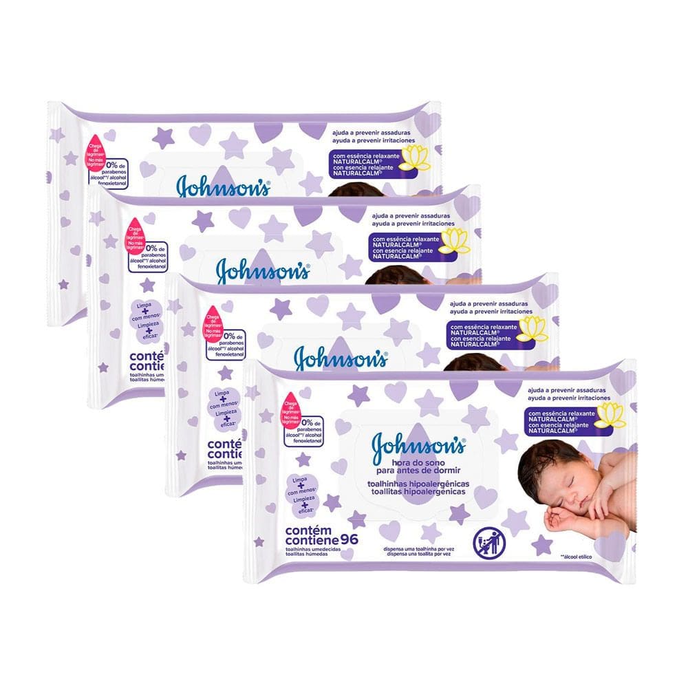 Kit 4 Toalhas Umedecidas Johnson`s Baby Hora do Sono 96 Unidades
