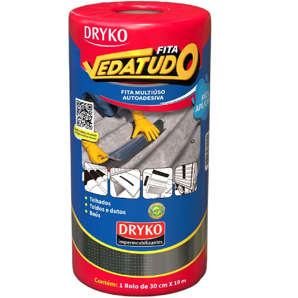 Fita de Manta Asfáltica AutoAdesiva Aluminizada 30cm x 10 Metros Drykofita - FVD30 - DRYKO
