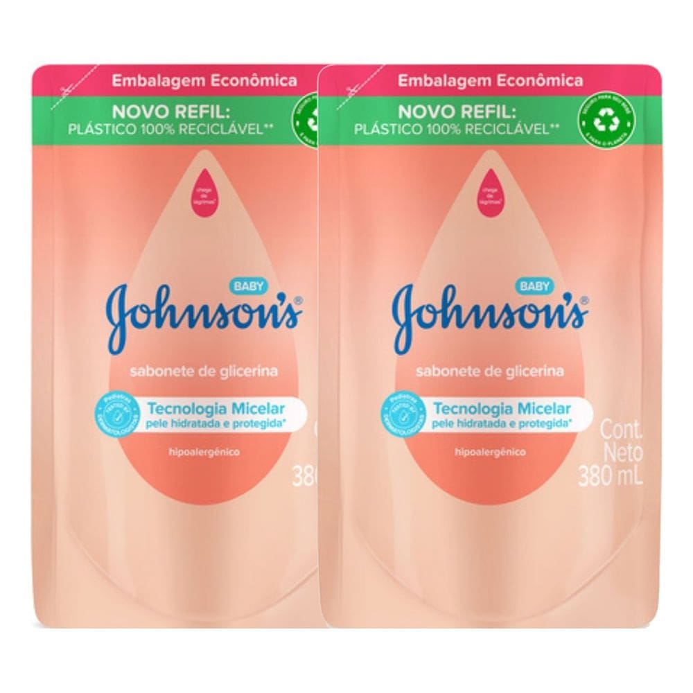 Kit 2 Sabonete Líquido de Glicerina Johnson`s Baby Refil 380ml
