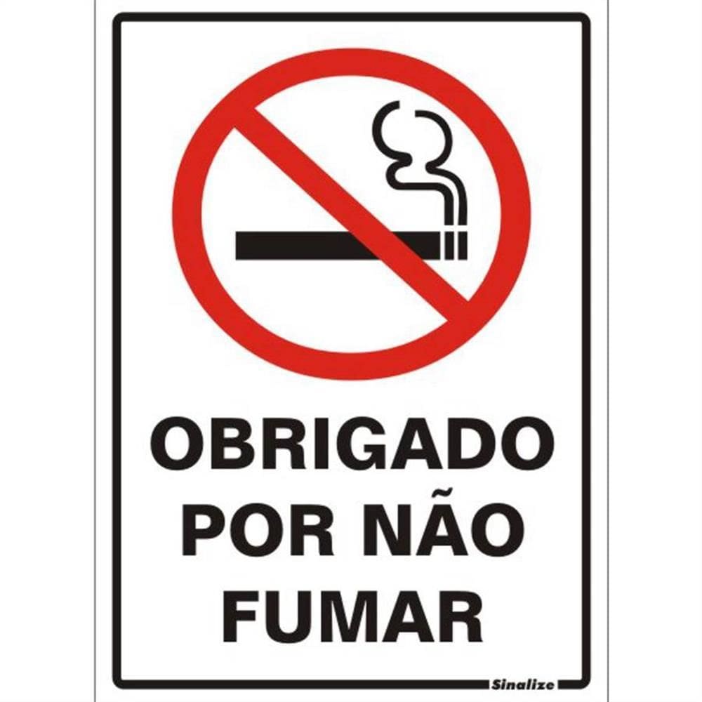 Placa de Poliestireno Auto-Adesiva 20x30cm Obrigado Por Não Fumar - 250 AK - SINALIZE