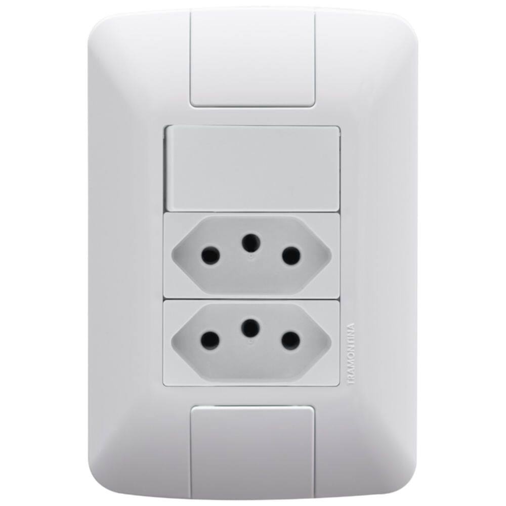 Conjunto 4x2 com 1 Interruptor Simples 6 Amperes 250 Volts e 2 Tomadas 2P+T 20 Amperes 250 Volts Aria Branco - 57241086 - TRAMONTINA