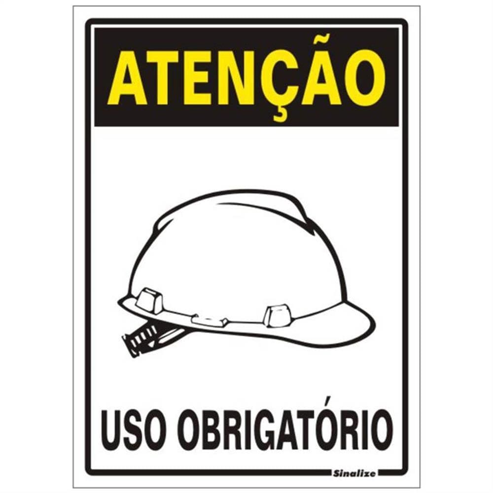Placa de Poliestireno Auto-Adesiva 20x30cm Atenção Uso Obrigatorio de Capacete - 250 AV - SINALIZE