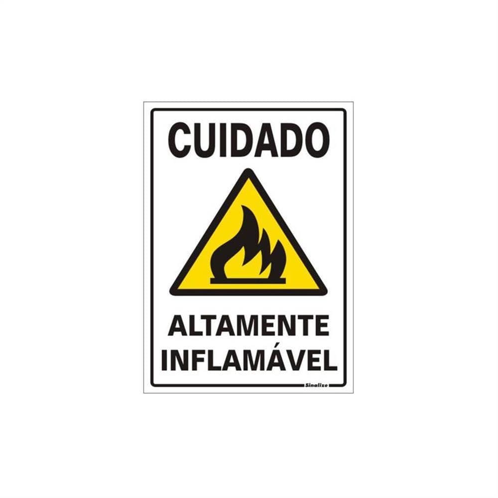 Placa de Poliestireno Auto-Adesiva 20x30cm Cuidado Altamente Inflamável - 250 AM - SINALIZE