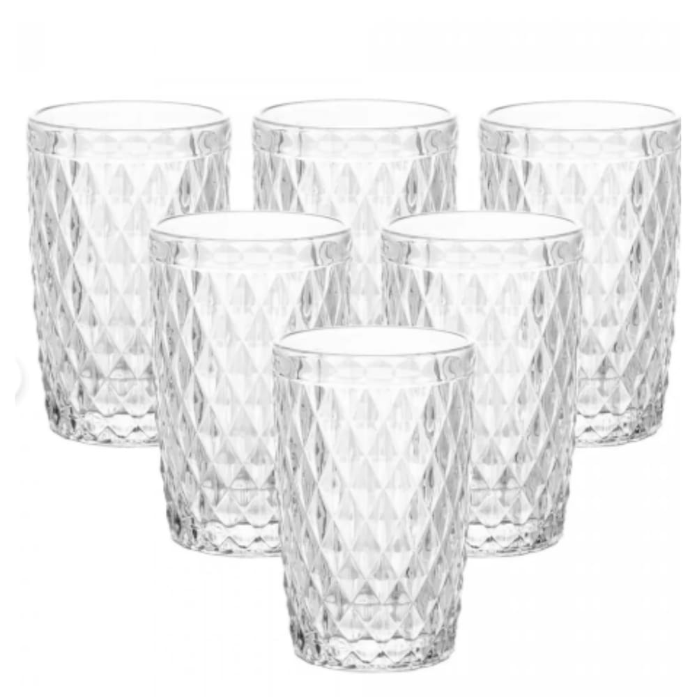 Jogo De 6 Copos Altos Vidro 370ml Bico de Abacaxi Praticasa