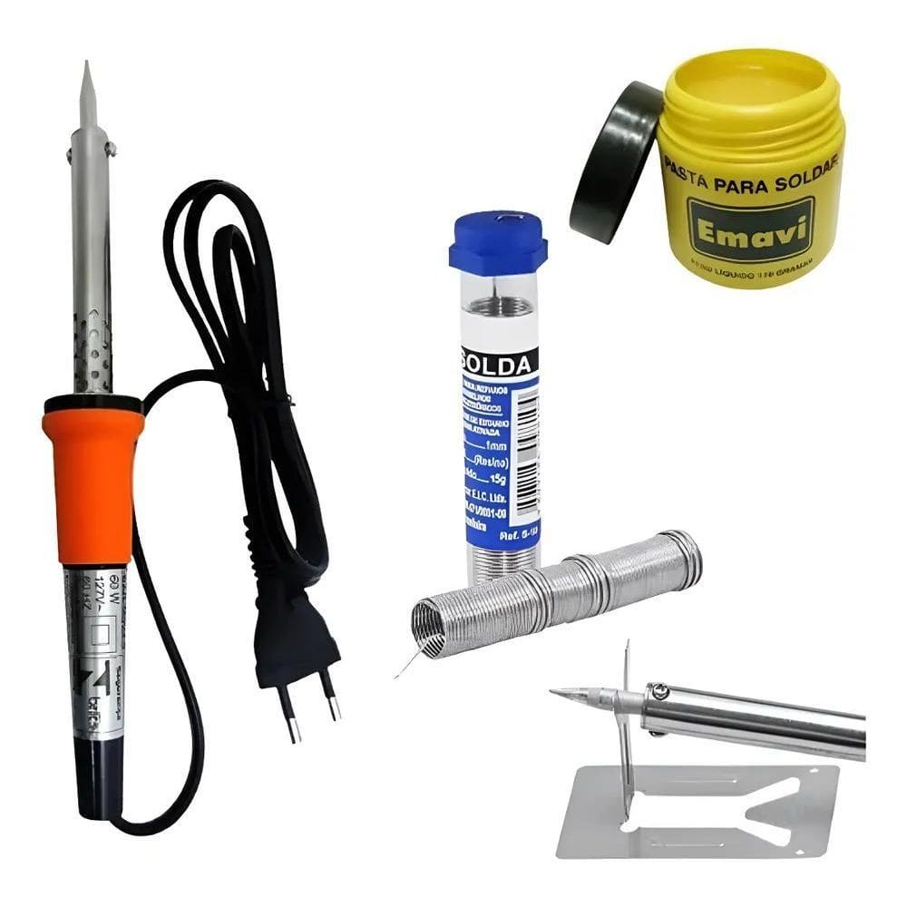 5X Kit Ferro De Solda Soldador Estanho Pasta Solda