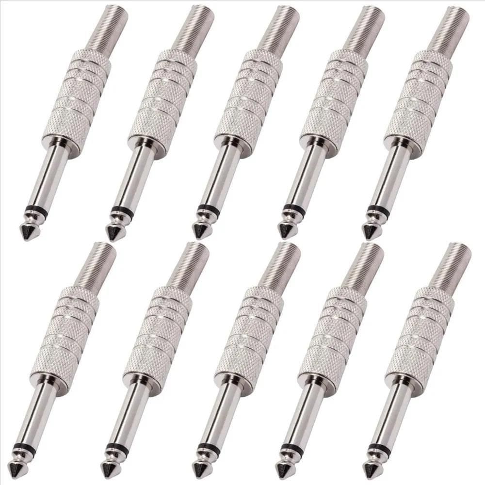 5X Kit 10 Plug P10 Conector Mono Metálico Guitarra Violão Ba