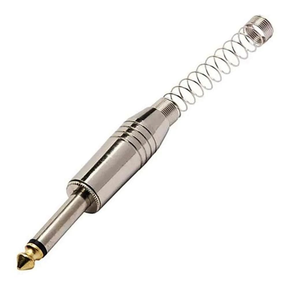5X Plug P10 Mono Metal Com Mola Espiral Ponta Dourada