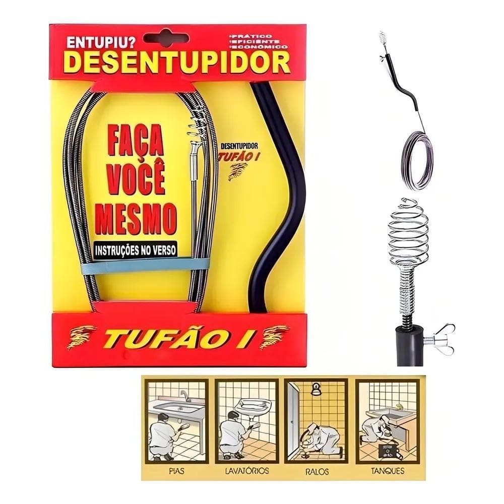 5X Desentupidor Tufão Manual 5 Metros Para Ralos Pias Tanque