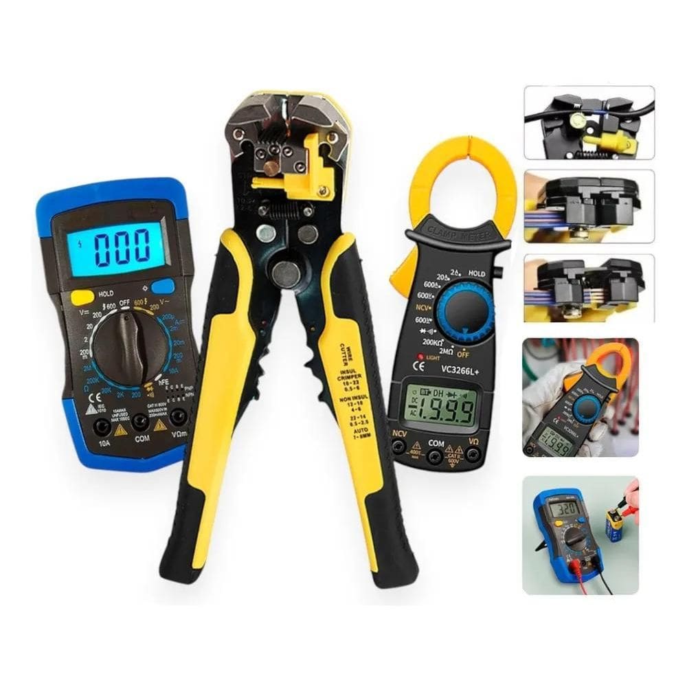 5X Kit Multimetro Digital Desencapador Alicate Amperimetro