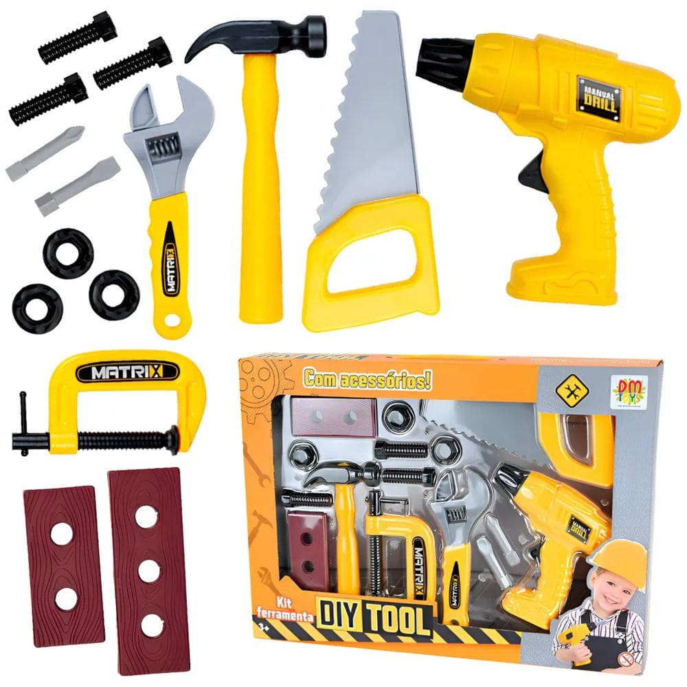 Kit Ferramentas Infantil Diy Tool Acessórios Furadeira Gira Verdade