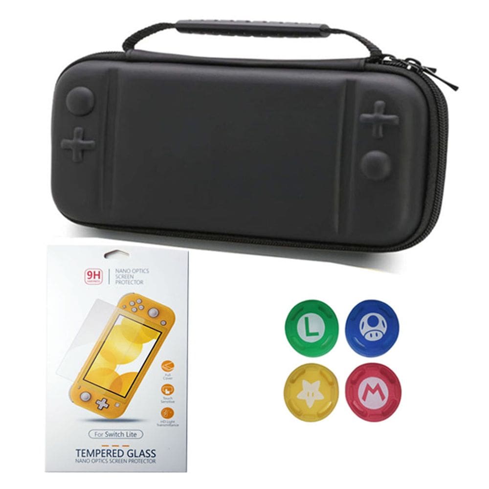 Case Nintendo Switch Lite Preto + Película Vidro + 4 Grips