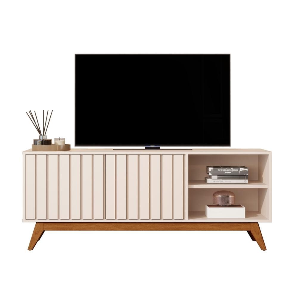 Rack Bancada Açai 140 cm TV até 60” com Pés Madeira Maciça