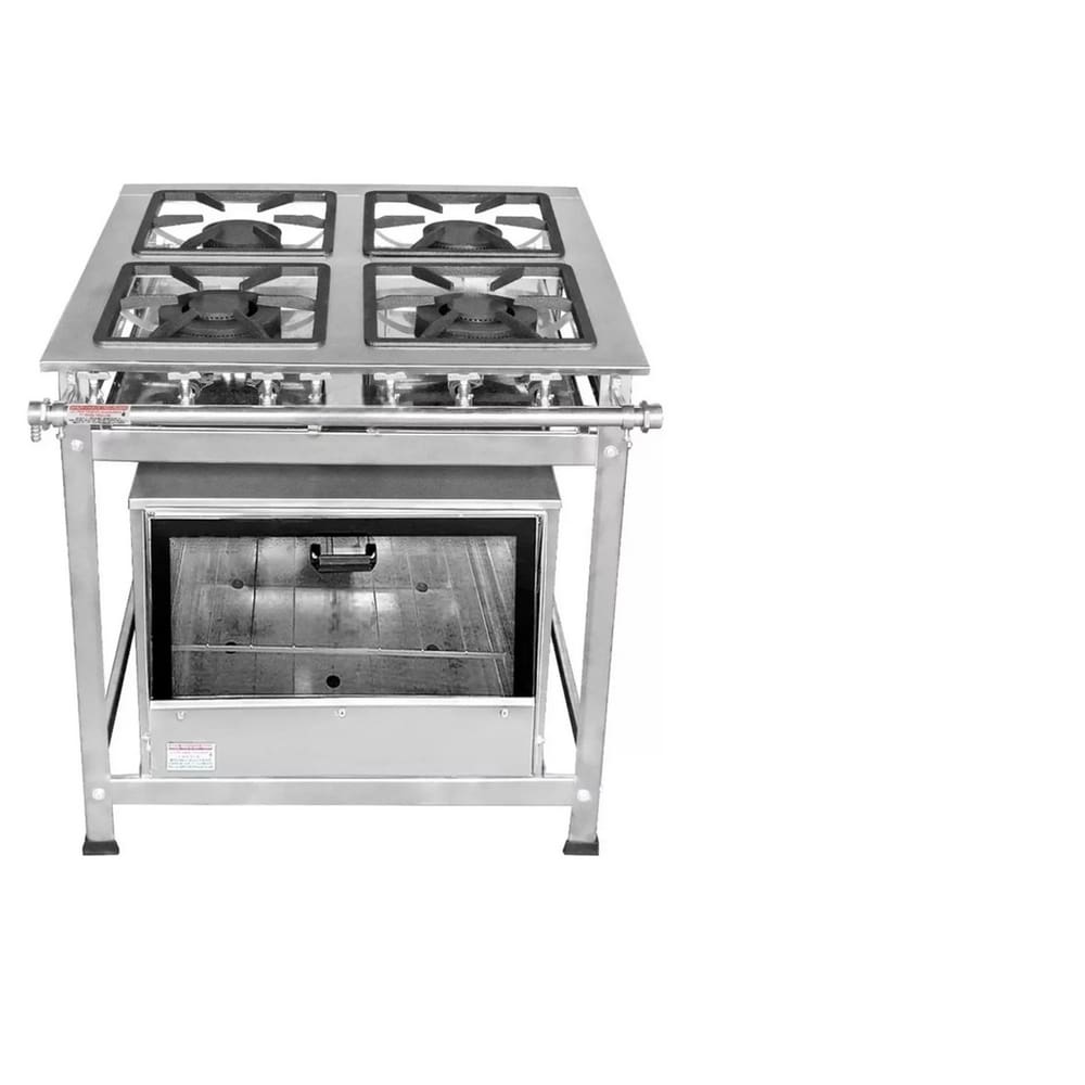 Fogão Industrial 4 Bocas30x30 P5 em Aço Inox com forno Leona