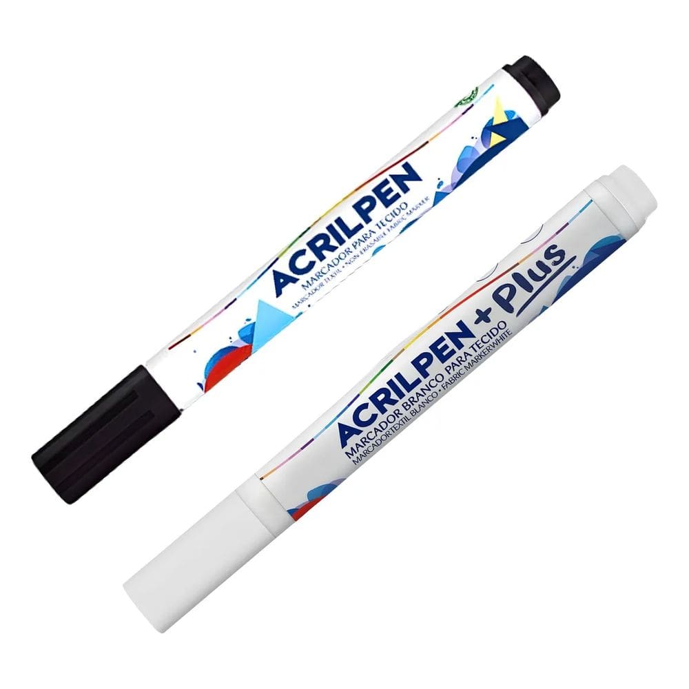Caneta Para Tecido Acrilpen Acrilex - Kit Branco E Preto Branco E Preto