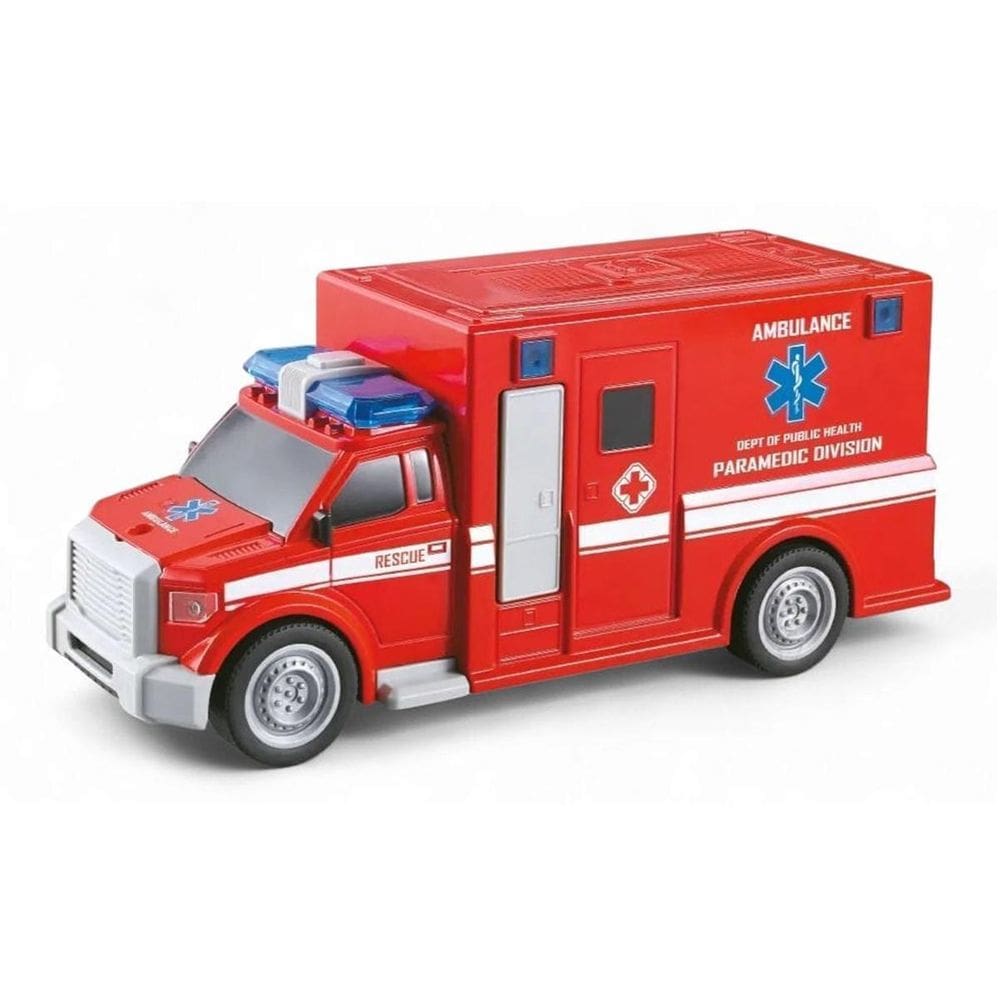 Carrinho De Fricção Ambulância Miniatura City Rescue Som Luz
