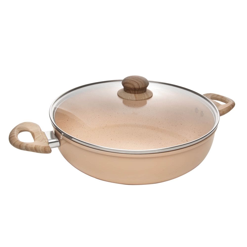 Wok Indução com Tampa 28cm Revestimento Cerâmico Bege Lyor