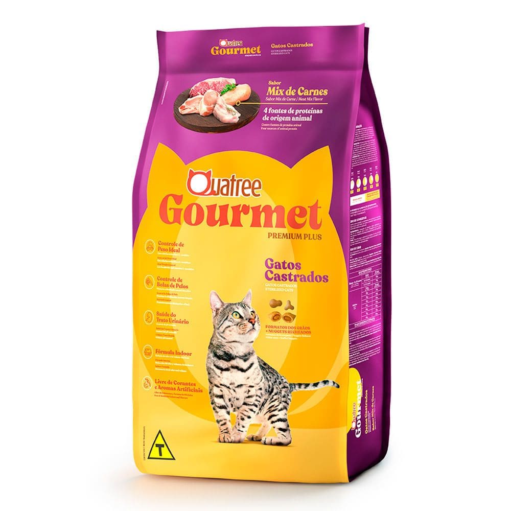 Ração para Gatos Castrados Quatree Gourmet Premium Plus Sabor Mix de Carnes 10,1Kg