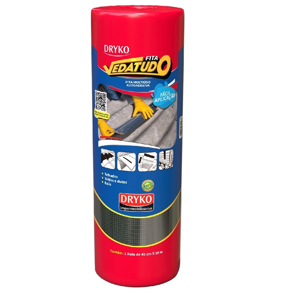 Fita de Manta Asfáltica AutoAdesiva Aluminizada 45cm x 10 Metros Drykofita - FVD45 - DRYKO