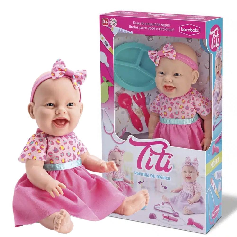 Boneca Bebê Titi Papinha Bambola 850 Com Prato Alimentação