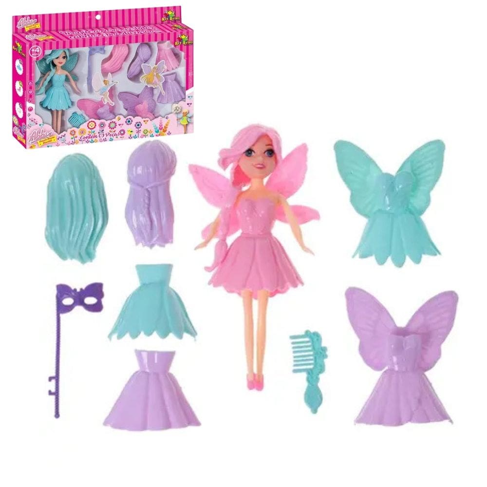 Boneca Fada Borboleta Com Asas E Acessórios Bolsinha Pente - PANAMI