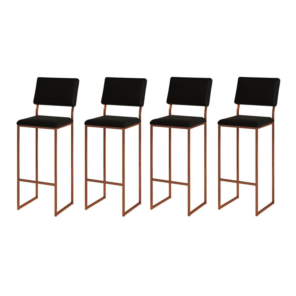 Kit 4 Banquetas com Encosto Industrial e Moderna Nina Cobre e Corino Preto
