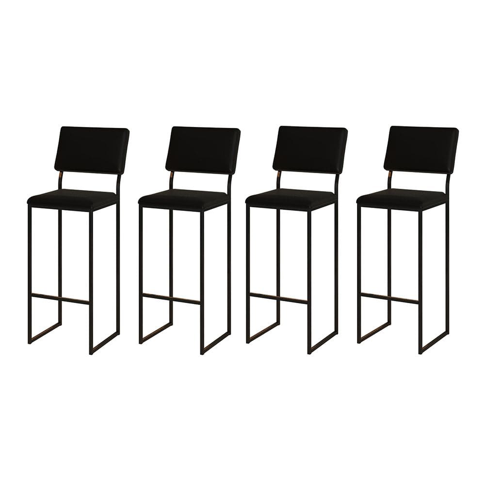 Kit 4 Banquetas com Encosto Industrial e Moderna Nina Preto e Corino Preto