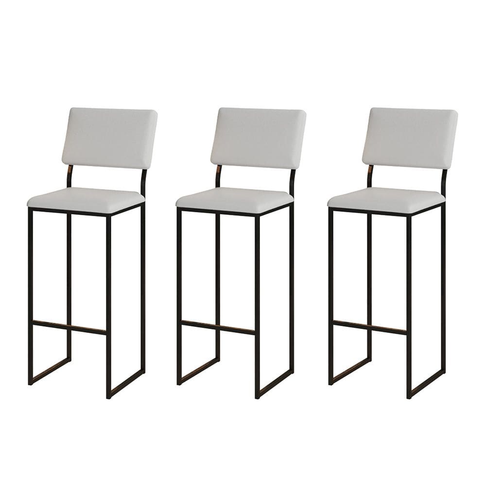 Kit 3 Banquetas com Encosto Industrial e Moderna Nina Preto e Corino Branco