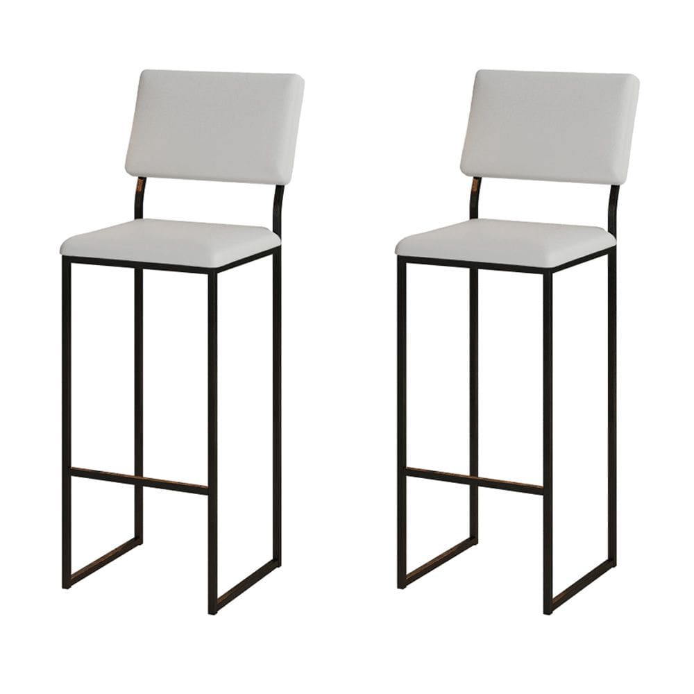 Kit 2 Banquetas com Encosto Industrial e Moderna Nina Preto e Corino Branco