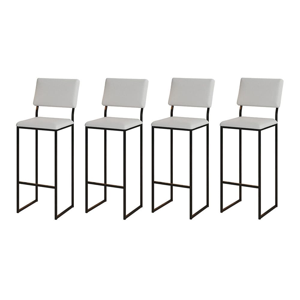 Kit 4 Banquetas com Encosto Industrial e Moderna Nina Preto e Corino Branco