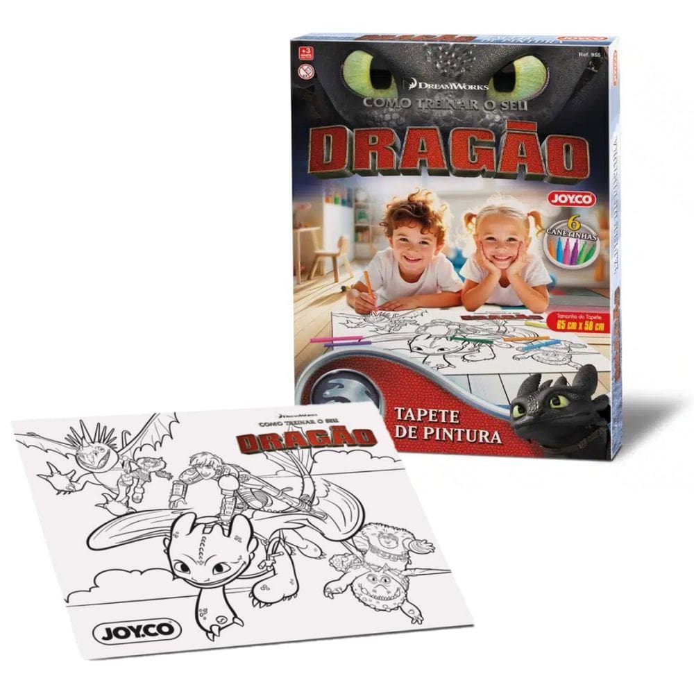 Tapete Pintura Colorir Dragão Banguela Lavável 6 Canetinhas