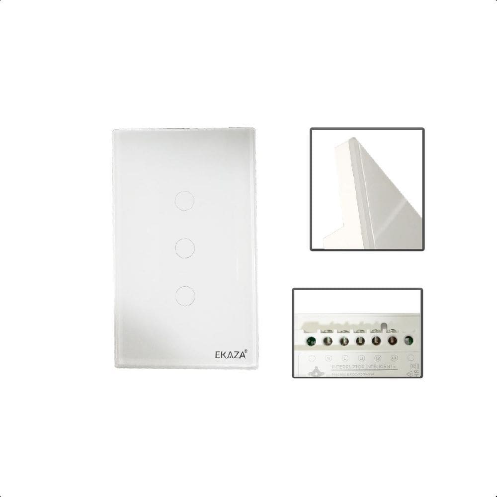 Interruptor Touch 2.5D Inteligente 3Botões Wifi Alexa-Branco
