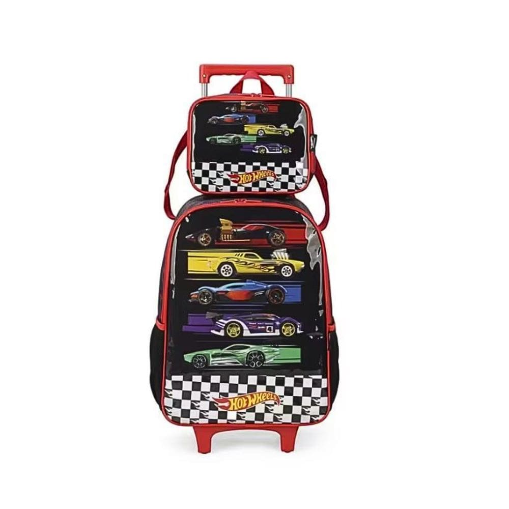 Mochila De Rodinhas E Lancheira Hot Wheels Preto Luxcel