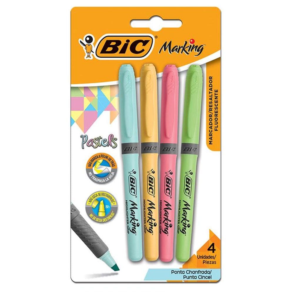 Marca Texto Marking Grip pastel c/ 4 cores Bic