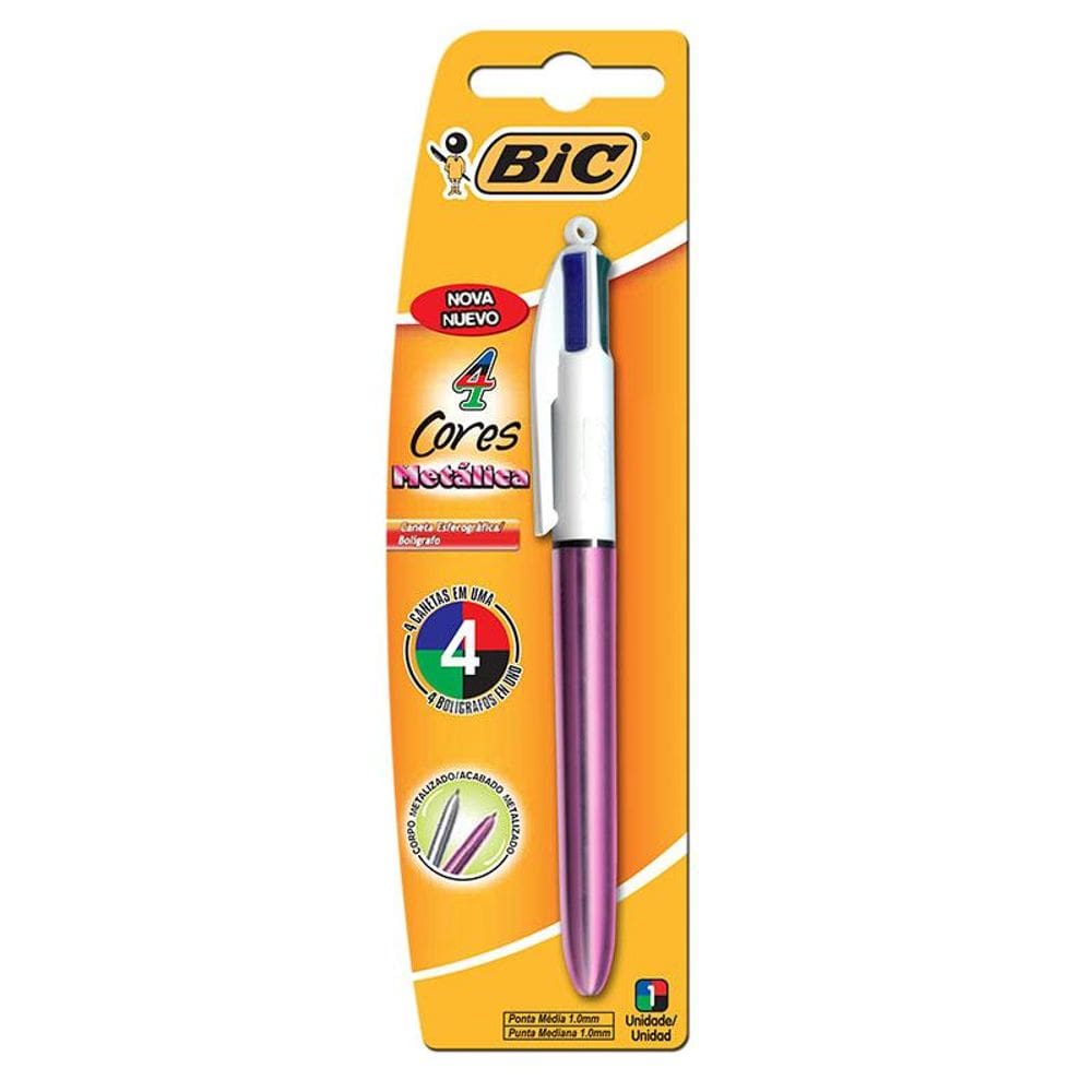 Caneta esferográfica 4 Cores Metálica Rosa Bic