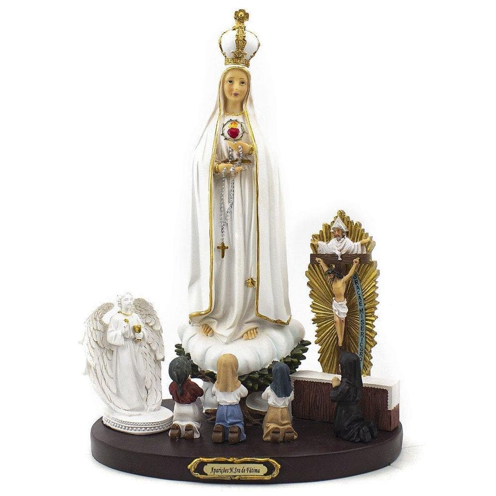 Imagem Aparições Nossa Senhora Fatima Importada Resina 32 Cm