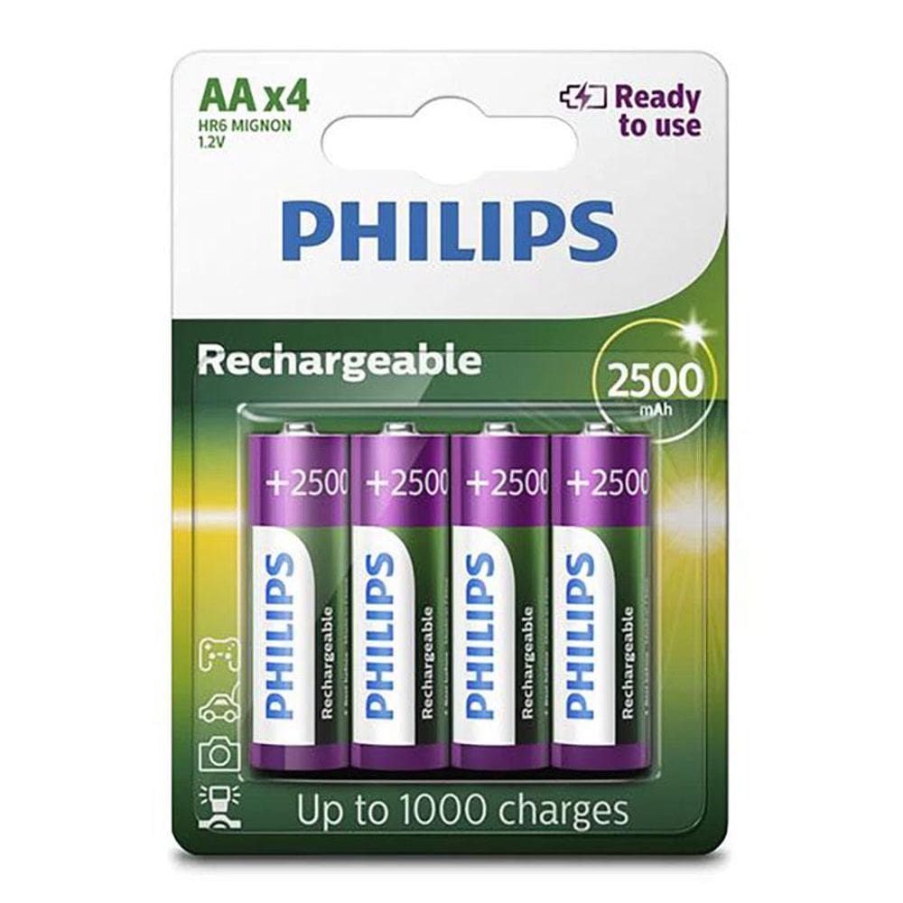 Pilha recarregável AA 2500mAh c/ 4 unid R6B4RTU25 Philips
