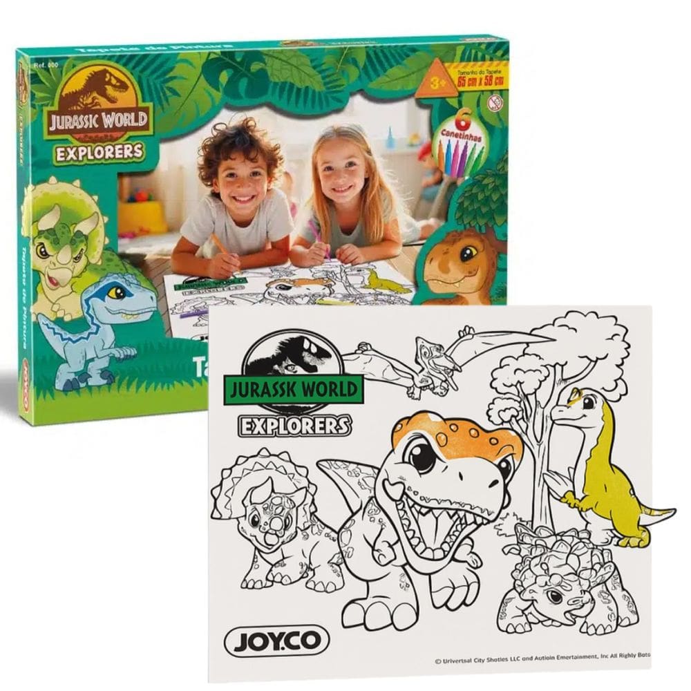 Tapete Colorir Jurassic Word C/6 Canetinhas Infantil Lavável